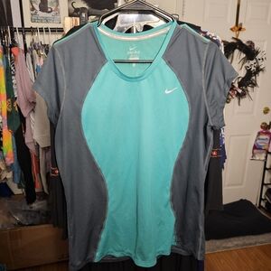 Nike Women's Teal and Charcoal Dri-Fit Running Tee